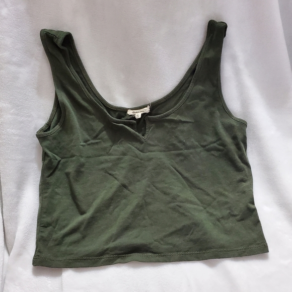 Olive Green Tank Top Crop V-Neck Cutout Large - Picture 1 of 3